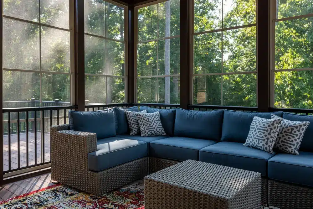 screened in room with outdoor furniture