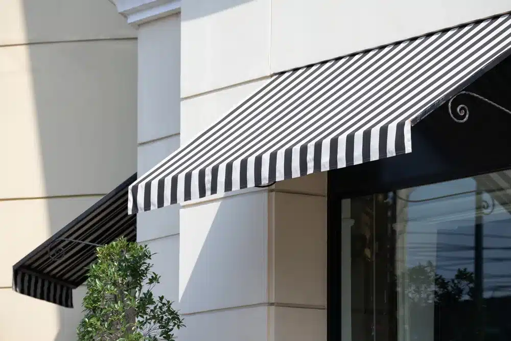 black and white commercial awning