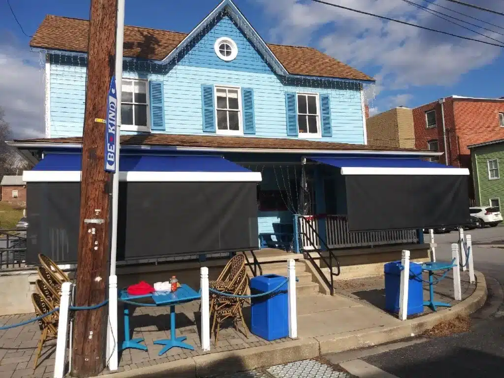 kccs retractable commercial blue and black awning