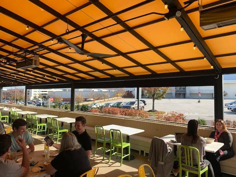 view inside a restaurant with a commercial screen room